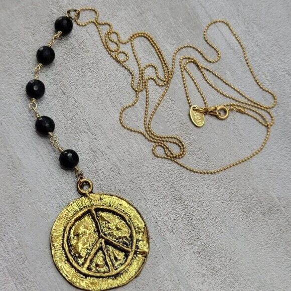 BPD Betsy Pittard Designs Goldtone Hammered Peace Symbol 35"  Y-drop Necklace - Picture 1 of 5